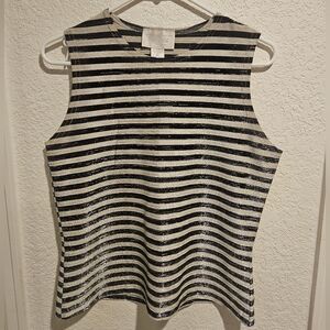 Elegant Black and White Metallic Striped Tank Top